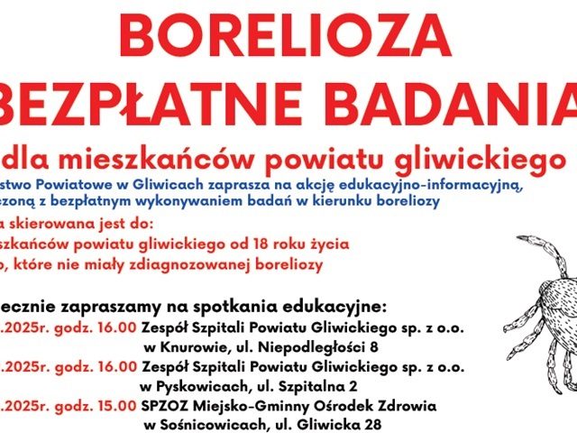 Uwaga pyskowiczanie! Powiat gliwicki zaprasza na bezpłatne badania w kierunku boreliozy
