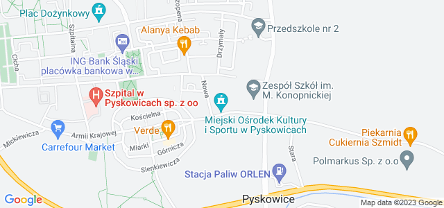 Mapa dojazdu Hala Widowiskowo-Sportowa im. H. Wagnera Pyskowice