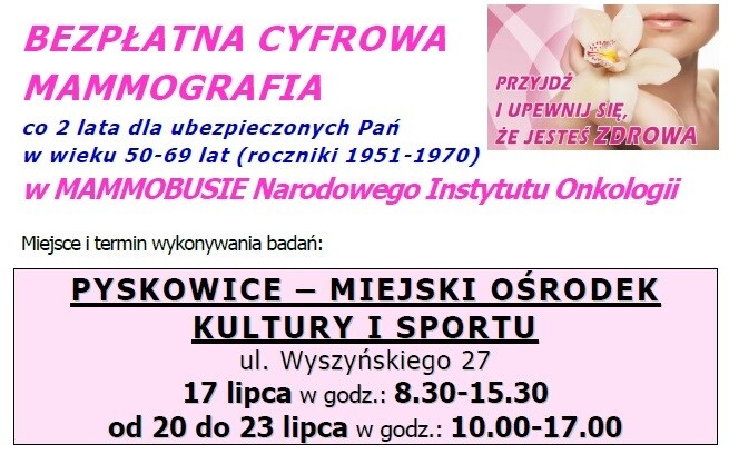 Bezpłatna mammografia w Pyskowicach
